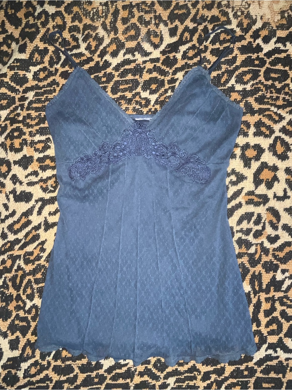 2000s Navy Lace-Trim Camisole with Adjustable Straps